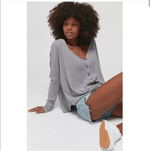Urban Outfitters Out From Under Gray Jojo Oversized Button Front Thermal Top XS